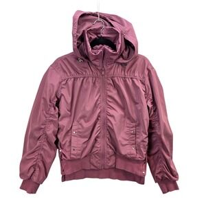 Athleta Point Reyes Bomber Jacket Hooded Ruched Dusty Rose Zip Front sz